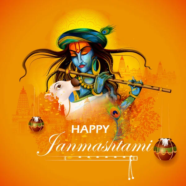 Szczęśliwego festiwalu Krishna Janmashtami Tło Indii — Wektor stockowy