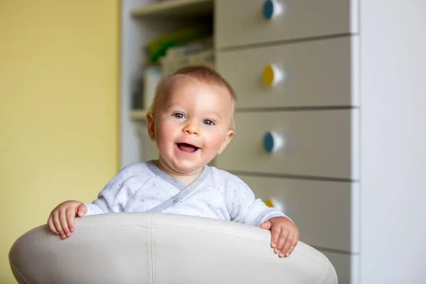 Image Sweet Baby Boy Closeup Portrait Child Cute Toddler Blue — Stock Photo, Image