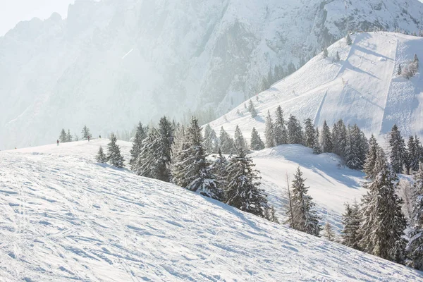 Landskap Österrike Apls Skidområde Vinter Snö Landskap Vackra Berg Solig — Stockfoto