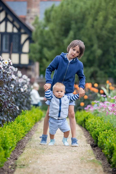 Hermoso Niño Increíble Jardín Flores Verano — Foto de Stock