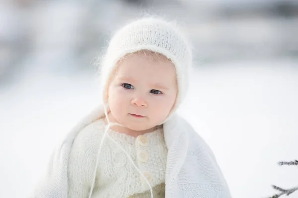 Beautiful Mother White Dress Cute Baby Boy Knitted Onesie Having — Stock Photo, Image
