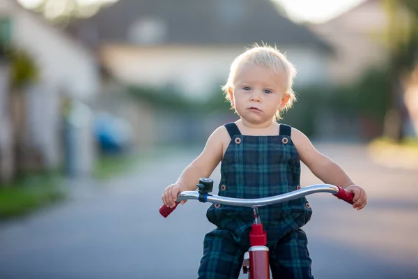 Lindo Niño Pequeño Niño Jugando Con Triciclo Calle Niño Montar — Foto de Stock