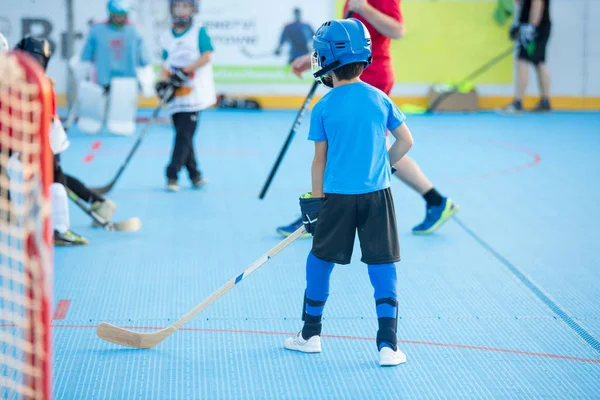 Team Players Having Competitive Hockey Game Outdoors — Stock Photo, Image