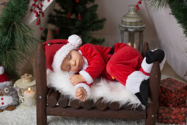 Adorable Little Toddler Baby Boy Dressed Canta Claus Costume Sleeping — Stock Photo, Image