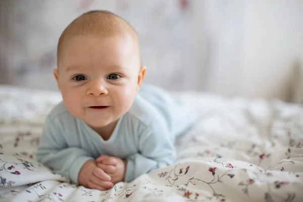 Adorable Baby Boy White Sunny Bedroom Winter Morning Newborn Child — Stock Photo, Image