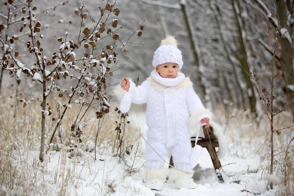 Ładny Mały Toddler Chłopiec Jego Starsi Bracia Bawiąc Się Zewnątrz — Zdjęcie stockowe