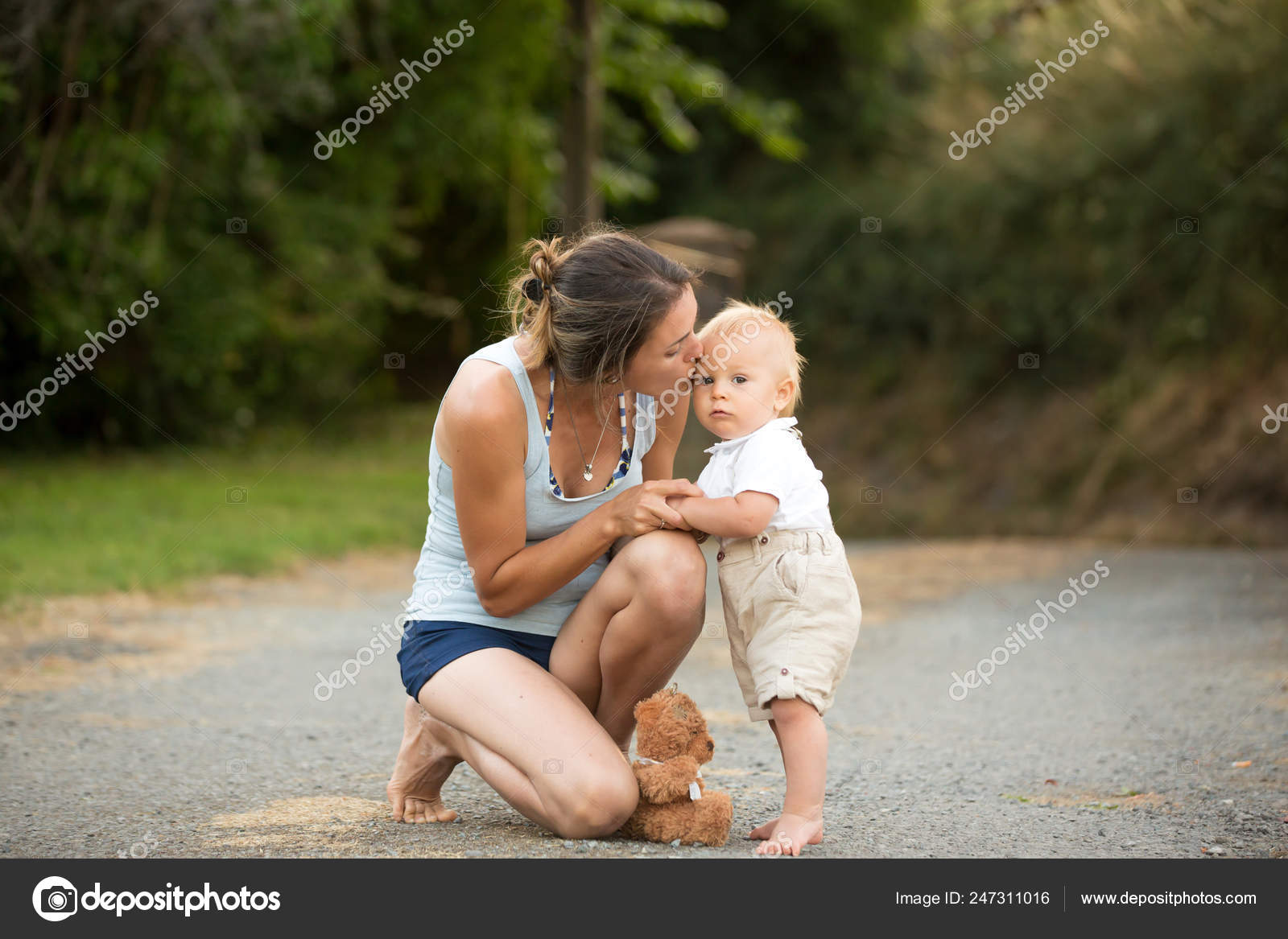 Mom Baby Boy Outdoor Mother Hug Little Son Love Woman Stock Photo ...