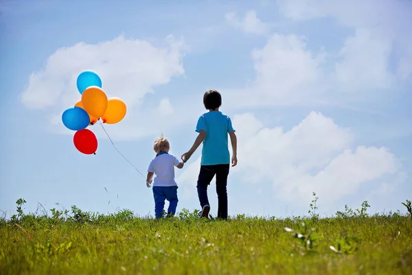 Little boys, toddler and his older brother, children playing wit — Stock Photo, Image