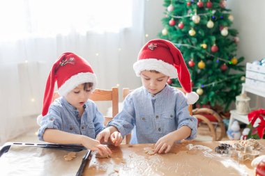 Noel Baba şapkası, Christm evde kurabiye hazırlama ile iki yakışıklı çocuk