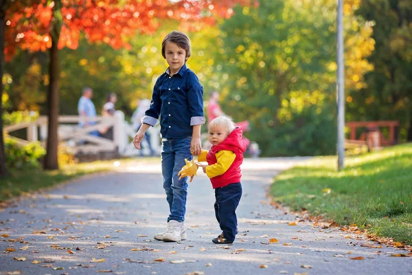 Gelukkige kleine kinderen, baby jongen en zijn broer, lachend en pl — Stockfoto