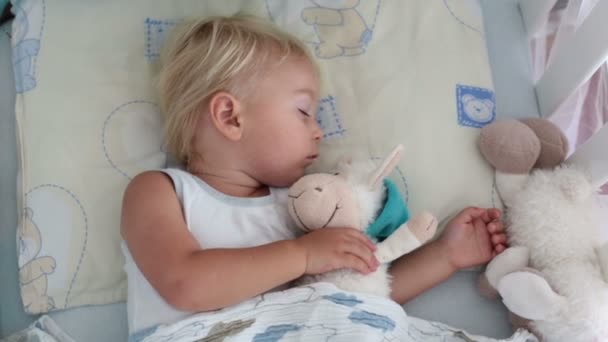 Bébé Garçon Doux Vêtements Décontractés Dormir Lit Avec Des Peluches — Video