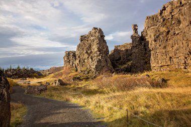 Thingvellir Ulusal Parkı Yarık Vadisi 'nin manzarası, 