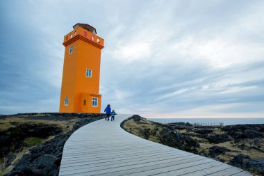 Lav tarlasında deniz feneri Snaefellsjokull 'un güzel doğasında 