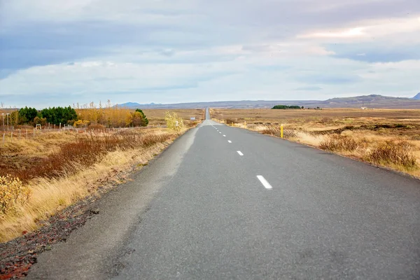 Vue panoramique du paysage de la route islandaise et vie de quartier magnifique — Photo