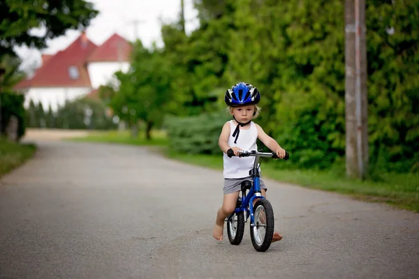 Child Riding Balance Bike Street — Stock Photo, Image