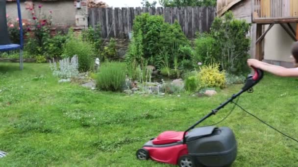 春天在后院割草 — 图库视频影像