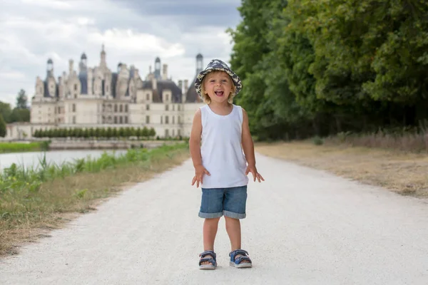 Happy Dítě Procházky Prostorách Zámku Chambord Loire Údolí Francii Letním — Stock fotografie