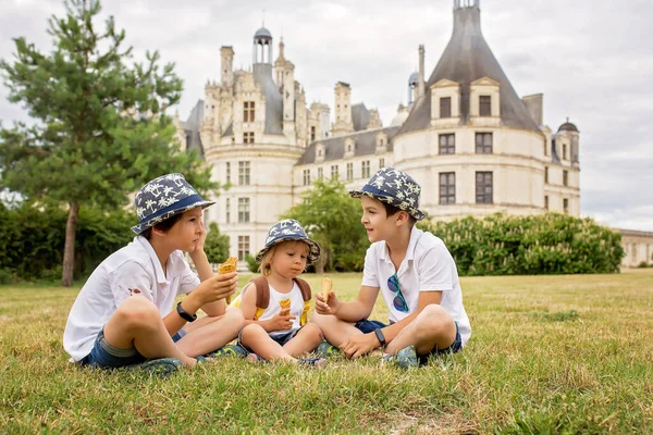 Діти Їдять Морозиво Приміщенні Замку Чемборд Долині Луара Франції Літній — стокове фото
