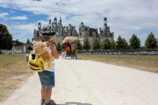 Crianças Felizes Andando Nas Instalações Castelo Chambord Vale Loire França — Fotografia de Stock