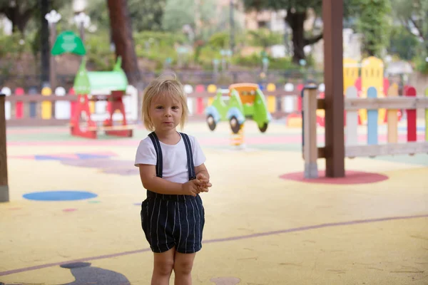 Dolce Bambino Ragazzo Giocare Nel Parco Giochi Estate — Foto Stock