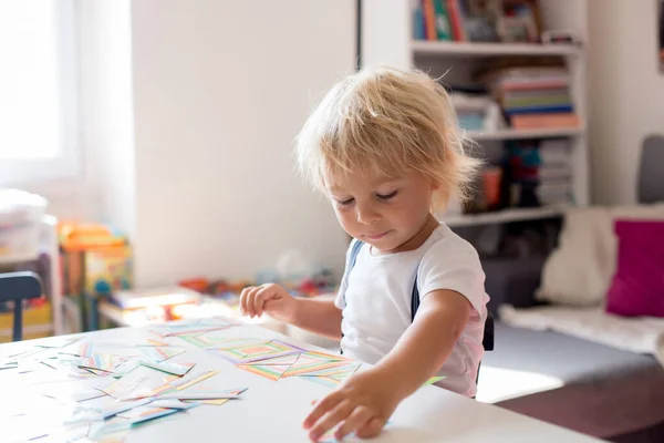 Child Toddler Boy Playing Developing Games Learning Alphabet Numbers Educating — Stock Photo, Image