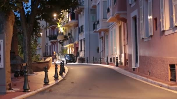 Street Monaco Village Monaco Monte Carlo Sommartid Kvällen — Stockvideo