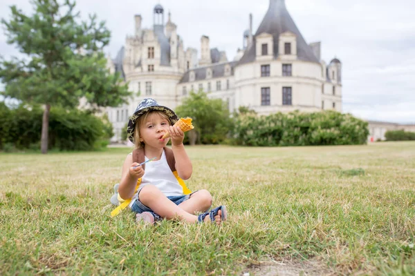 Happy Child Enjoying Day Castle Loire Valley France Summer Sunny — Stock fotografie