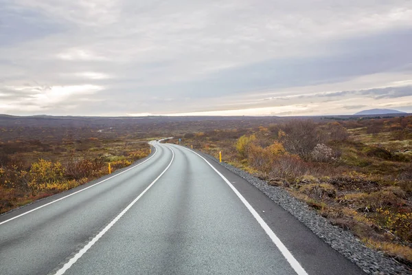 Malowniczy Widok Islandzką Drogę Piękny Widok Przyrodę Jesienią Islandia — Zdjęcie stockowe