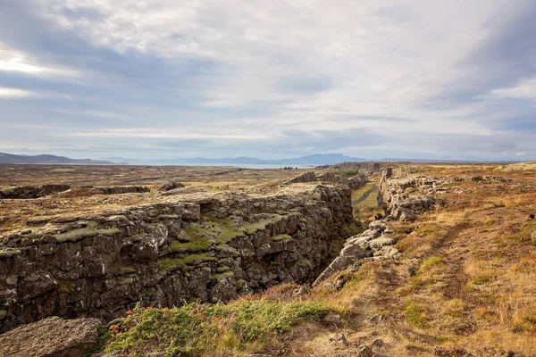 Scénický Pohled Krajinu Údolí Národního Parku Thingvellir Podzim Islandu — Stock fotografie