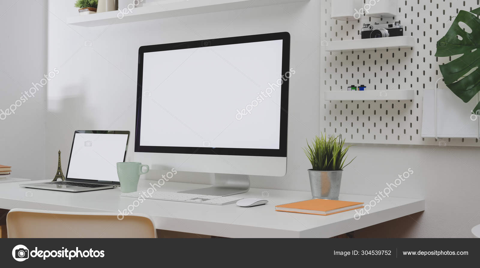 Desktop computer and blank screen laptop with copy space Stock Photo by ...
