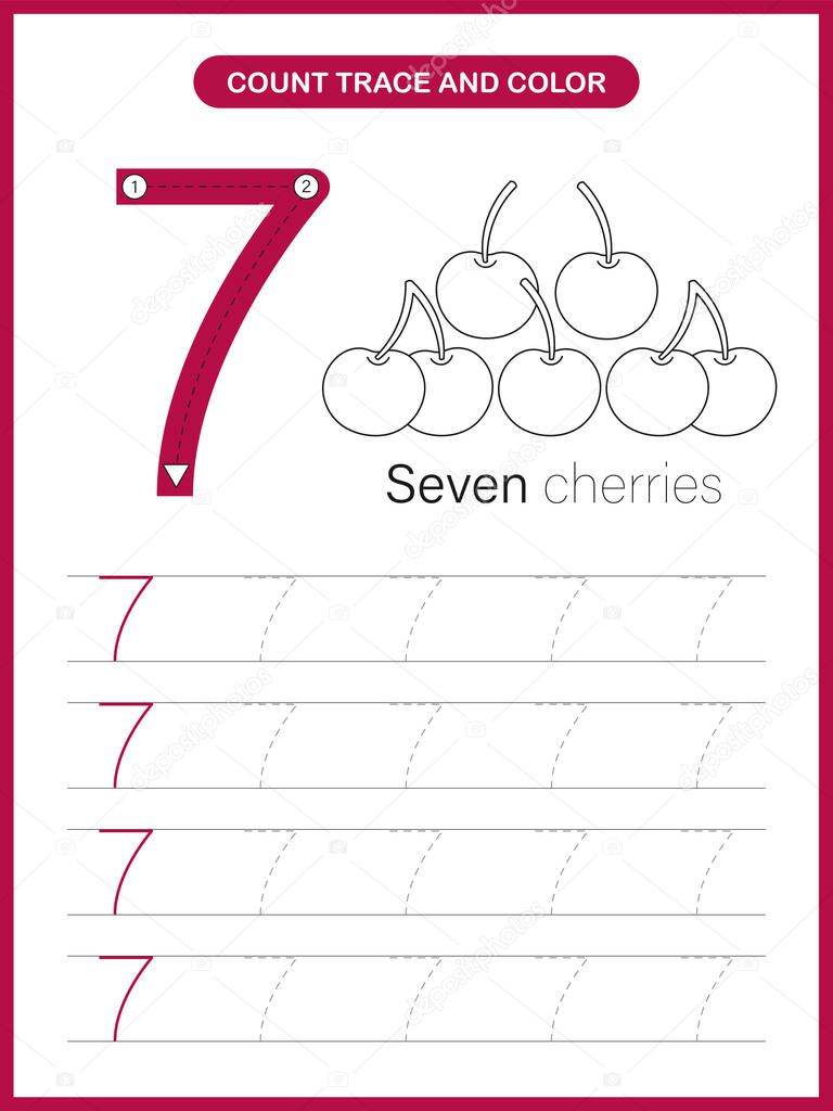 number trace and colour worksheet number 7 for kids learning to count write and paint premium vector in adobe illustrator ai ai format encapsulated postscript eps eps format