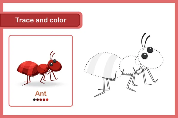 stock vector Drawing and vocabulary worksheet for preschool kids, Trace and colour : Ant