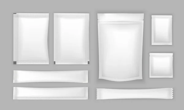 Ensemble Sacs Emballage Isolés Sur Fond Blanc Illustration Vectorielle — Image vectorielle