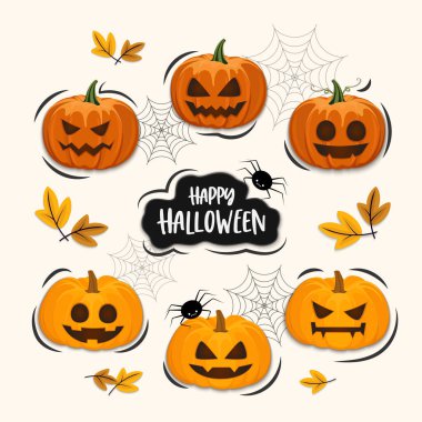 Kabak çizgi filmi seti, Cadılar Bayramı elemanları vektörü seti, arka planda izole