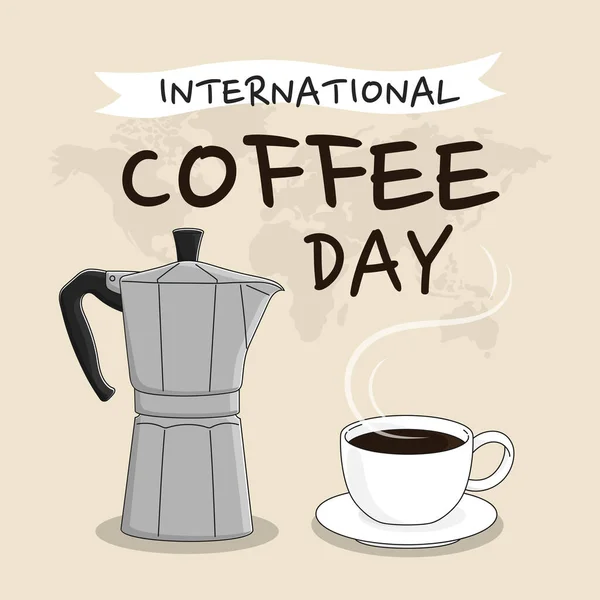 International Coffee Day Concept Coffee Pot Coffee Cup Pastel Background — Stock Vector