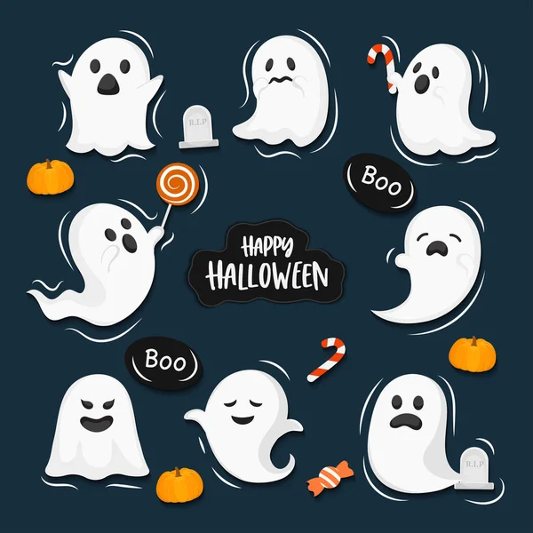 Conjunto Dibujos Animados Fantasma Conjunto Vectores Elementos Halloween Aislado Fondo — Archivo Imágenes Vectoriales