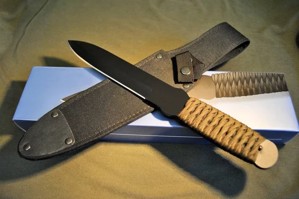 Throwing Knife Stainless Steel Sharp Fixed Blade Black Pouch Blue — Φωτογραφία Αρχείου