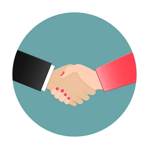 Businessman Businesswoman Shaking Hands Vector Handshake Icon Flat Design — Stock Vector