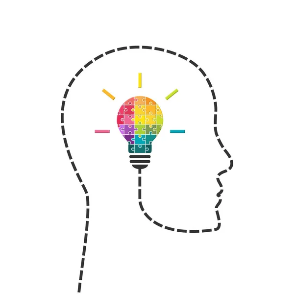 创意与创新理念 人头线与灯泡由拼图 — 图库矢量图片