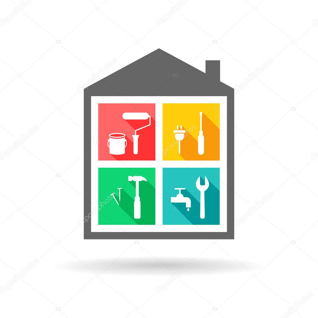 House concept with working tool icons