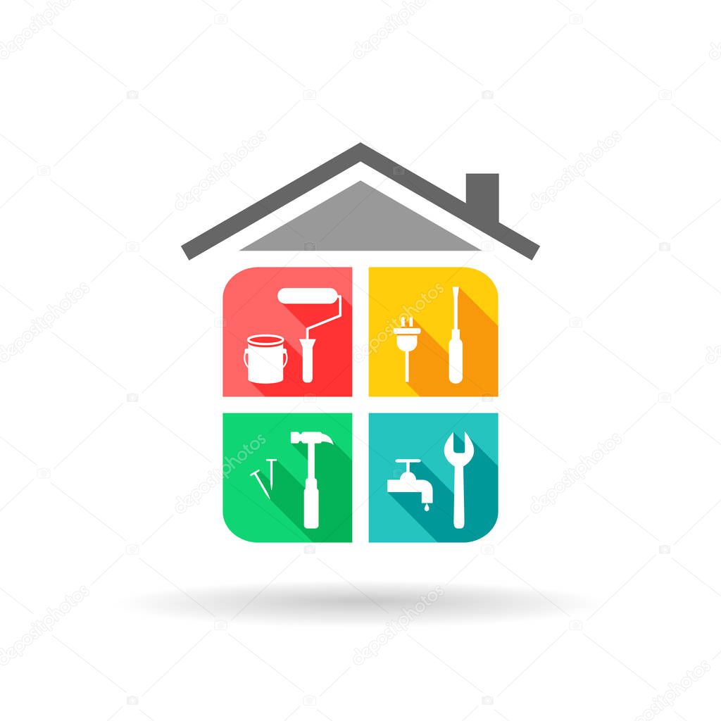 House maintenance concept with working tool icons in colorful flat design