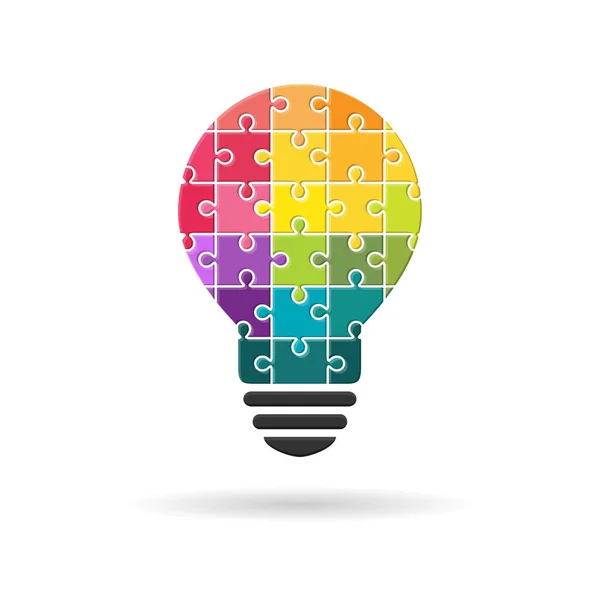 灯泡由五颜六色的拼图组成 作为理念和多样性概念 — 图库矢量图片