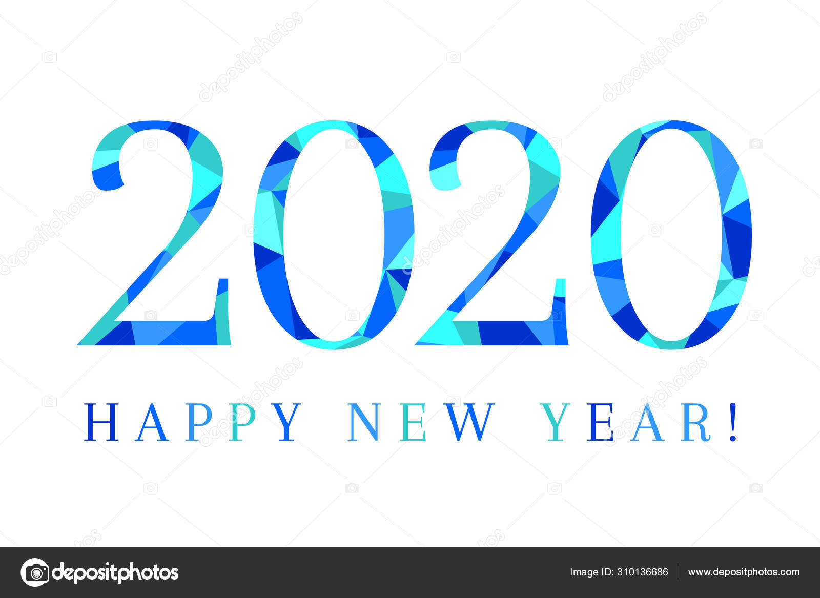 2020 Happy New Year Low Poly Design Blue Color White Stock