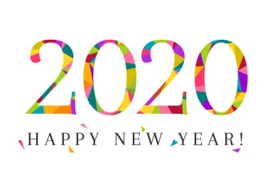 2020 ve Happy New Year konsepti renkli ve modern düşük poli tasarım yaptı. Beyaz arka planda izole yaratıcı yazı ve tipografi.