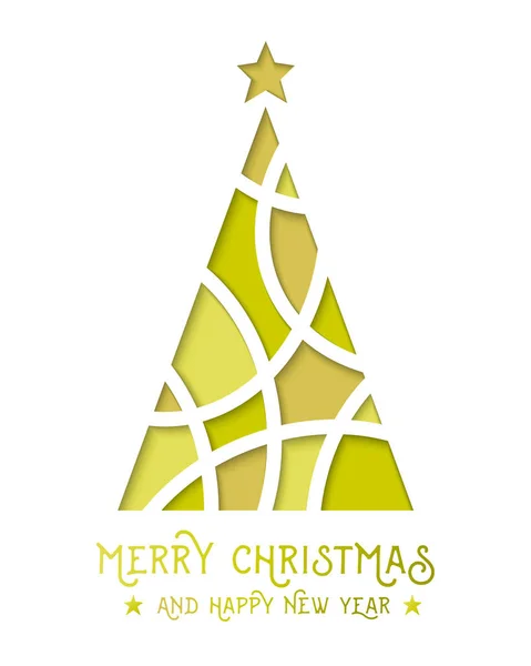 抽象的で金のクリスマスツリーとメリークリスマス ハッピーニューイヤーグリーティングコンセプト 白い背景に分離されたベクトルイラストレーション — ストックベクタ