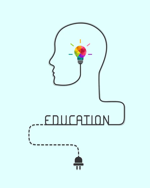 Koncepcja Edukacji Kolorowymi Żarówkami Linią Ludzkiego Profilu Drutem Kreskowym Ilustracja — Wektor stockowy