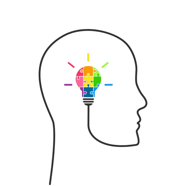 Pensamiento Creativo Concepto Planificación Estratégica Línea Cabeza Humana Con Bombilla — Archivo Imágenes Vectoriales