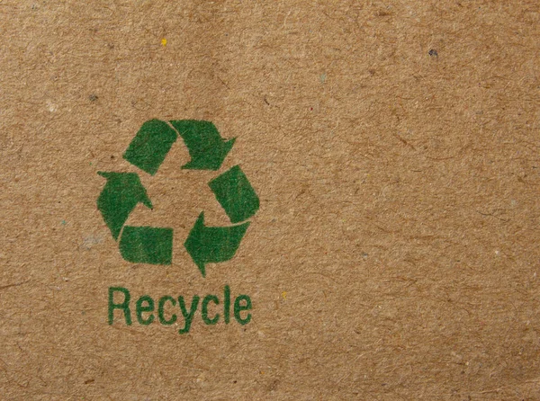 View of Recycle symbol printed in cardboard — Stock Photo, Image