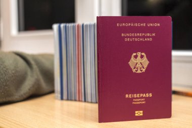 Diğer passpor ile birlikte Alman bimetrik pasaportunun yakın çekim