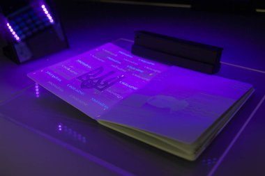 Uv ışığında dolandırıcılık için pasaport kontrol, lumine tespiti